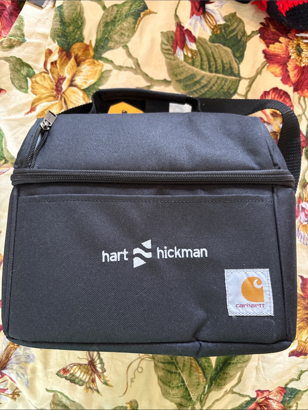 Carhartt Black Messenger Bag with White Hart Hickman Embroidery